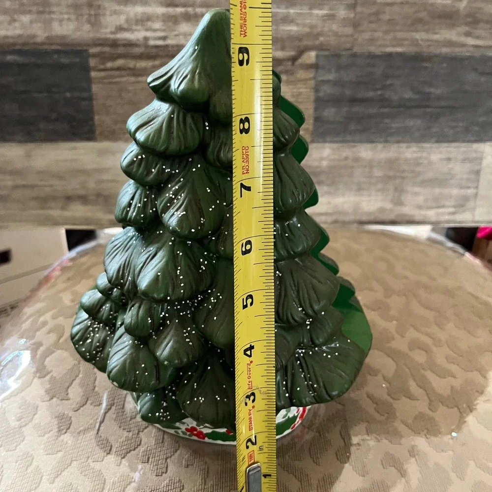 Vintage Holland Mold Ceramic Christmas Tree Napkin Holder Green Holly Berry 9in
